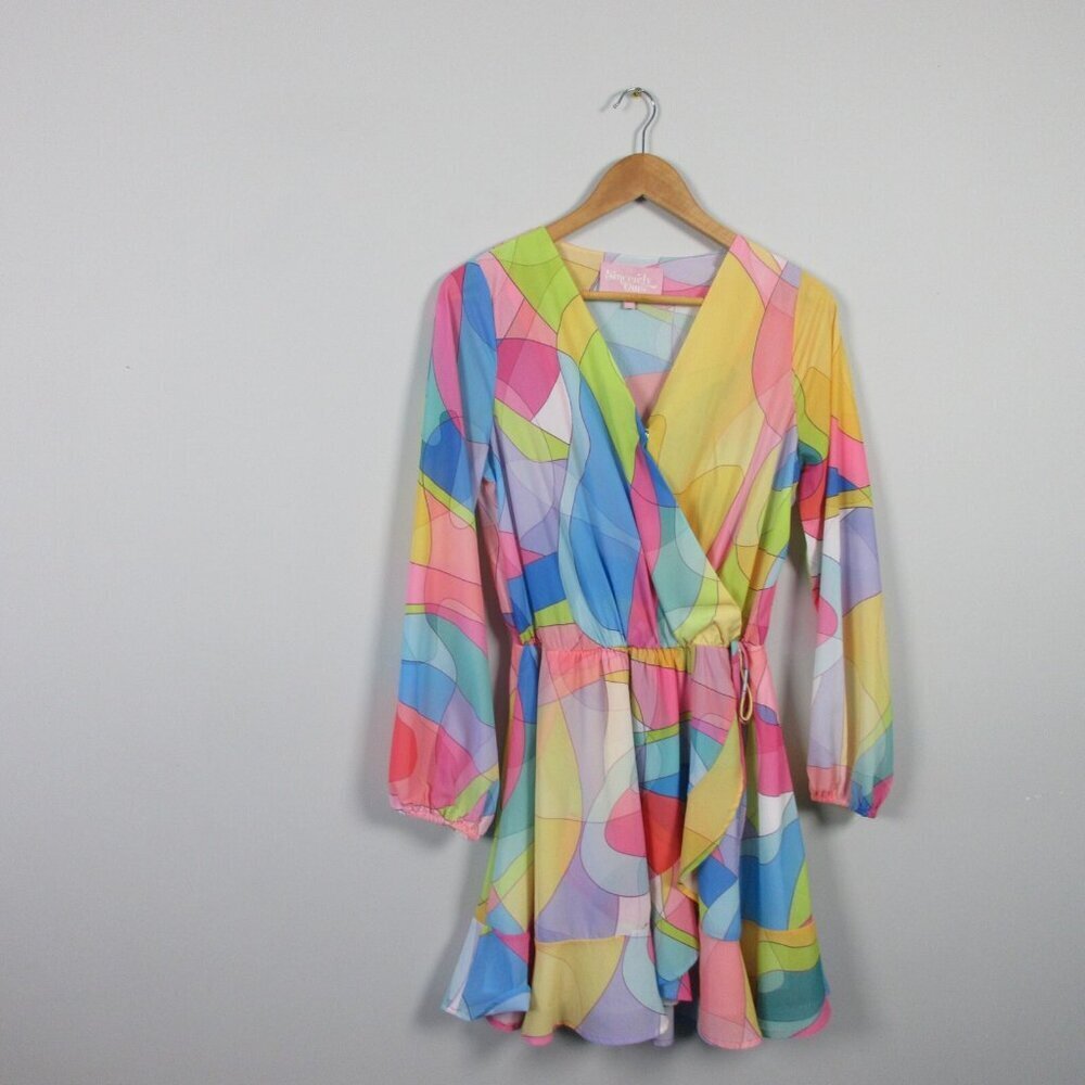 Sincerely Ours Mini Dress S Multicolor Pastel Wrap Babydoll Cocktail Party 310